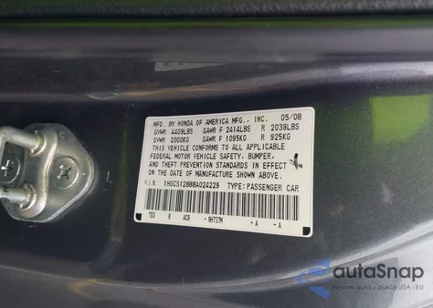 2008 Honda Accord 2.4 Ex-L z USA, uszkodzony, nr VIN 1HGCS12888A024229